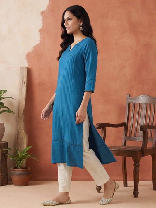 Solid Embroidered Straight Cotton Kurta