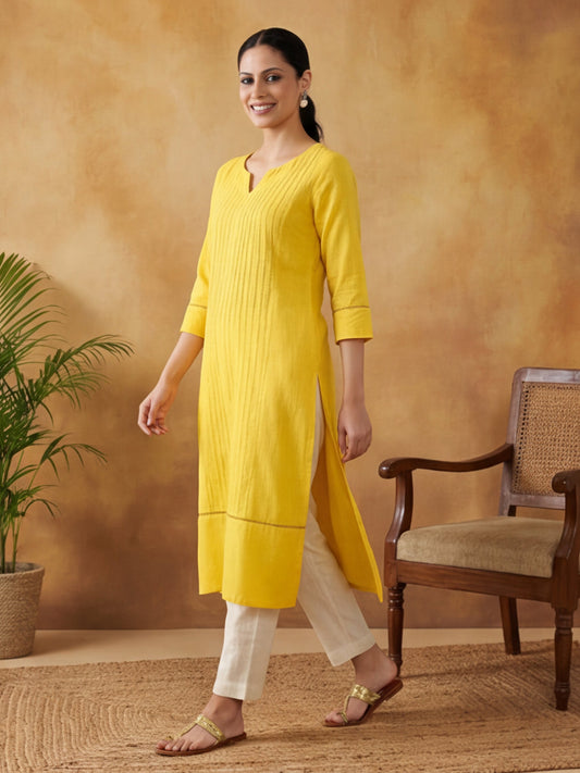 Woven Design Embroidered Straight Cotton Kurta