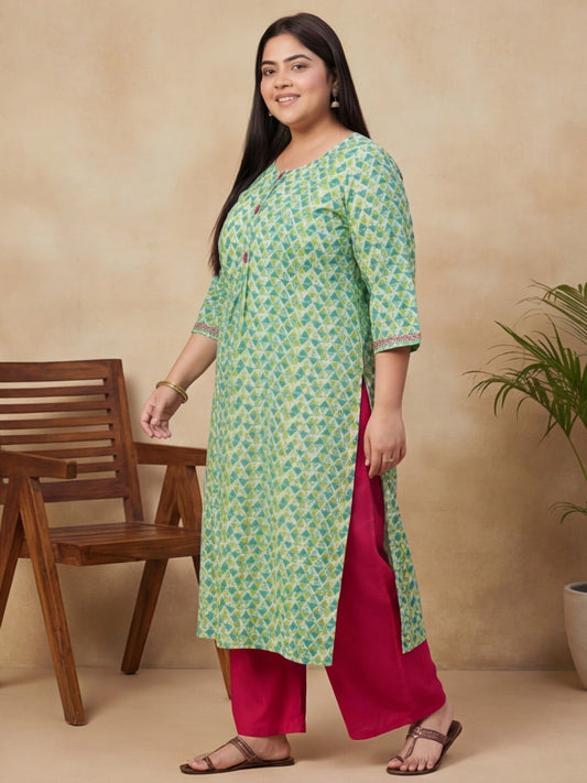 Green Cotton Staright Kurta