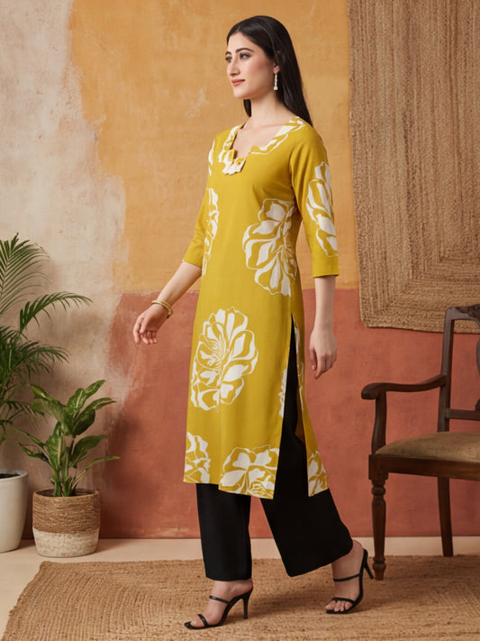 Floral Embroidered Straight Cotton Kurta