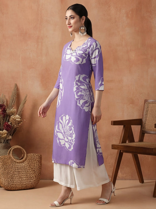 Floral Embroidered Straight Cotton Kurta