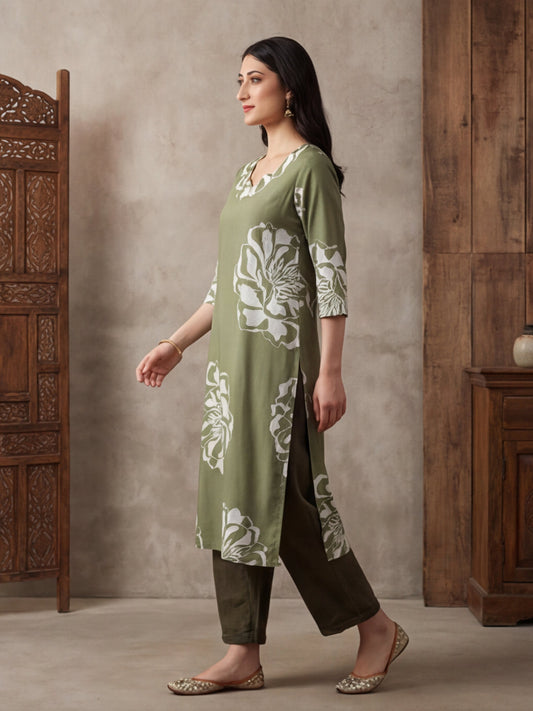 Floral Embroidered Straight Cotton Kurta