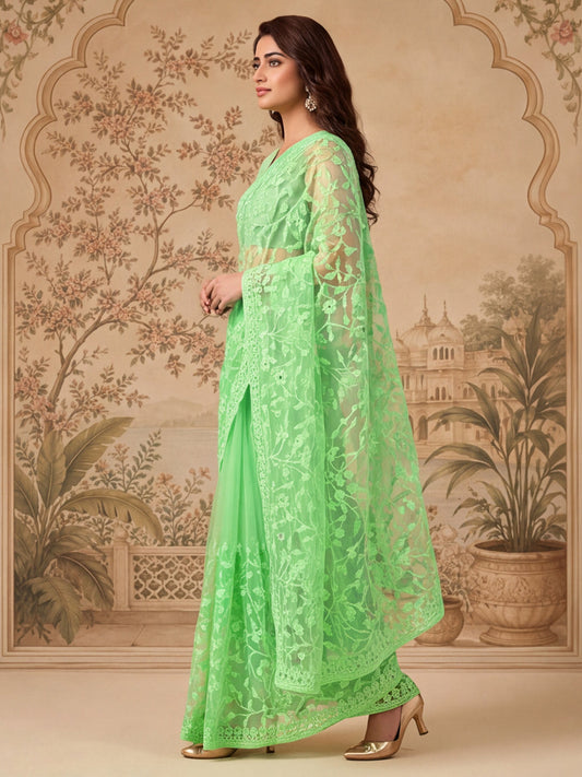 Pastel Green Net Saree