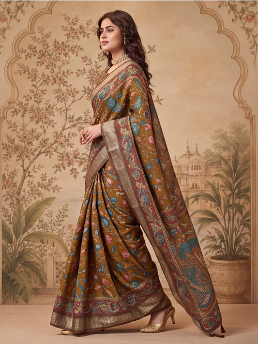 Mustard Digital Printed Saree