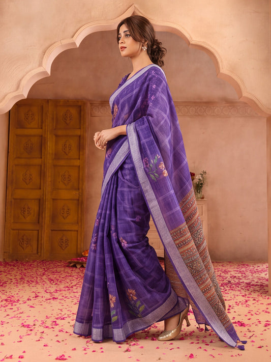 Purple Digital Printed Saree