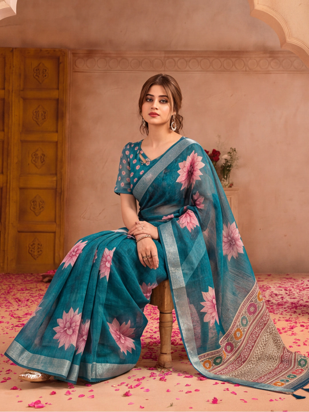 Sea Green Digital Printed Saree