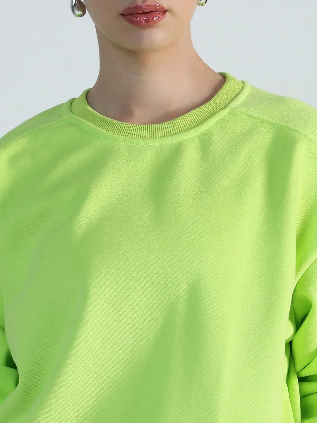 Women's Lime Green Round Neck Oversized Sweatshirt