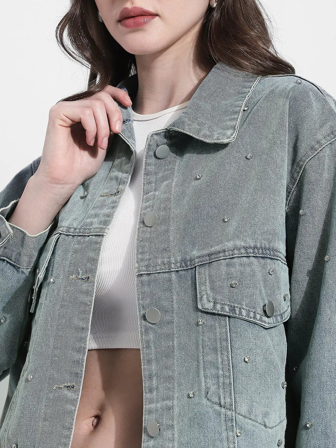 Women's Embellished Blue Denim Jacket