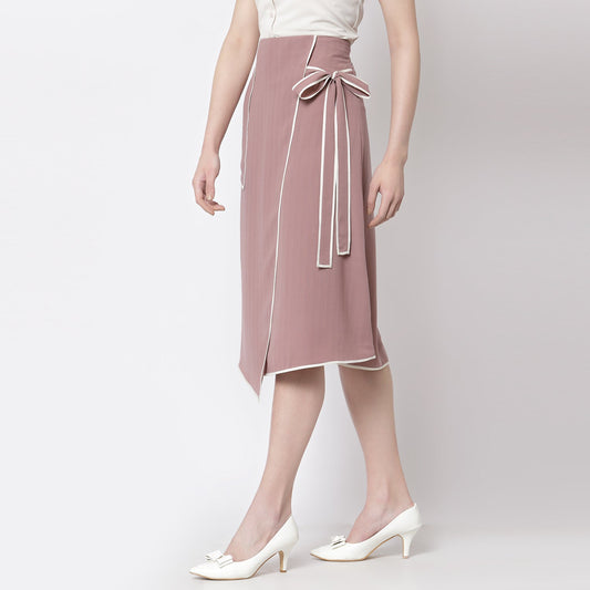 Pink Asymmetrical Skirt With Off White Piping