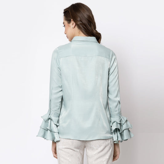 Blue Shirt With Frill Cuff