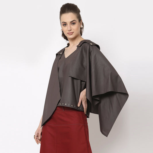 Grey Asymmetrical Cape Jacket