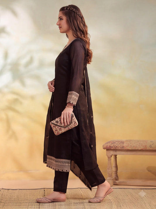 Embroidered Black Straight Kurta Set