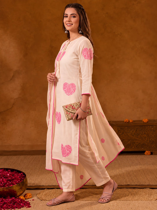 Floral Embroidered Off White Set