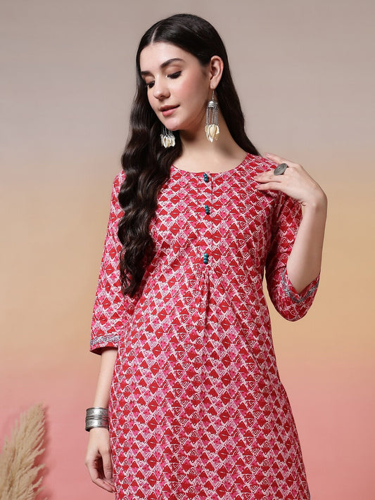 Floral Printed Straight Cotton Kurta