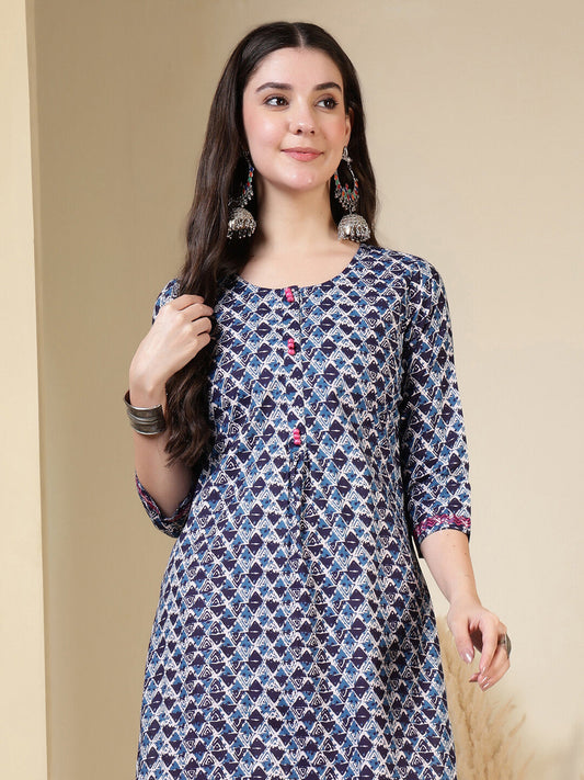 Floral Printed Straight Cotton Kurta