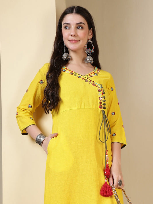 Floral Embroidered A-Line Cotton Kurta