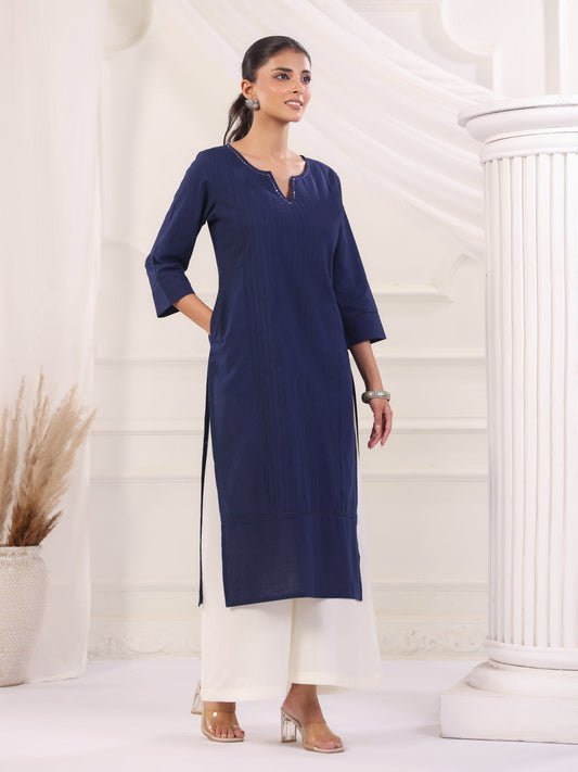 Keyhole Solid Staright Three Kurta