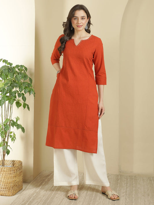 Keyhole Solid Staright Three Kurta