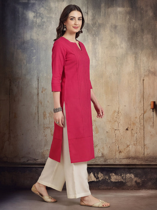 Keyhole Solid Staright Three Kurta