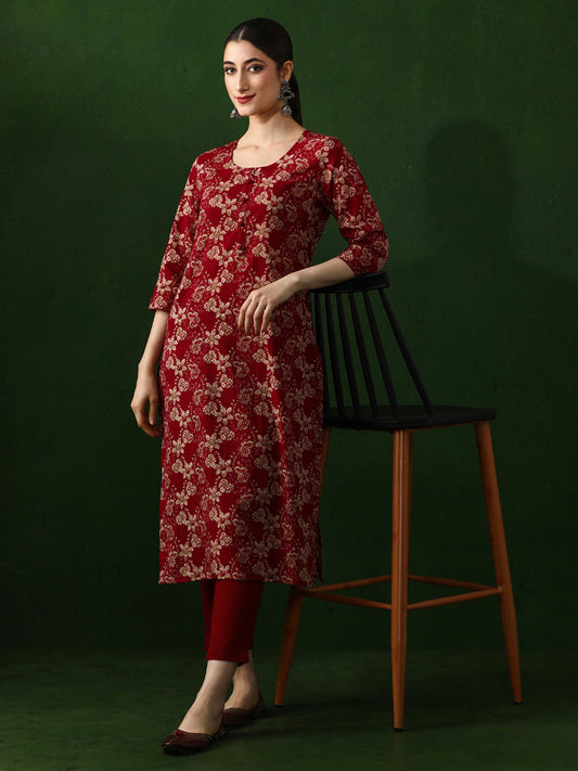 Floral Printed Straight Cotton Kurta