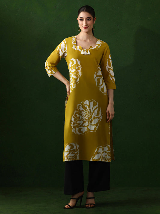 Floral Embroidered Straight Cotton Kurta