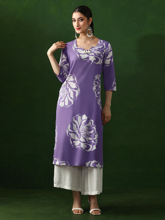 Floral Embroidered Straight Cotton Kurta