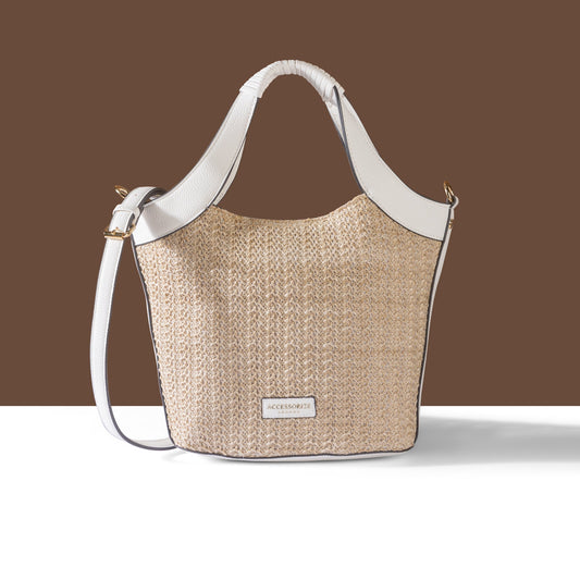 Women's Cream Woven Satchel Bag