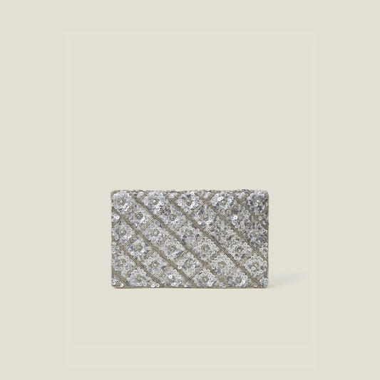 Silver Tianna Metallic Embellished Clutch Bag