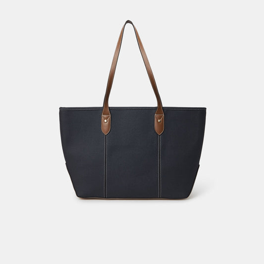 Navy Blue Colourblock Zip Top Tote Bag
