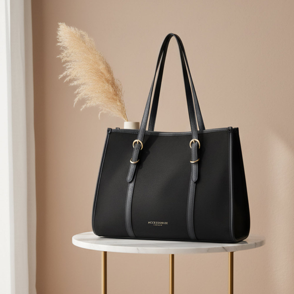 Black Buckle Strap Suedette Shoulder Bag