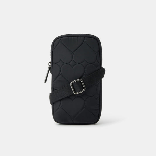 Black Heart Quilted Nylon Phone Bag