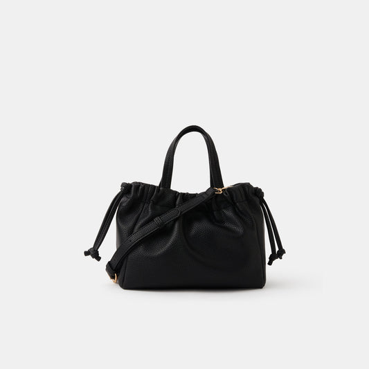 Black Textured Drawstring Sling Bag