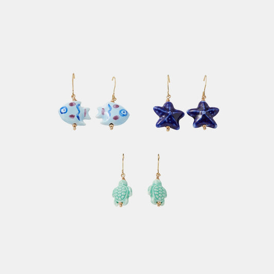 Sea Life Ceramic Drop Earrings Pack of 3
