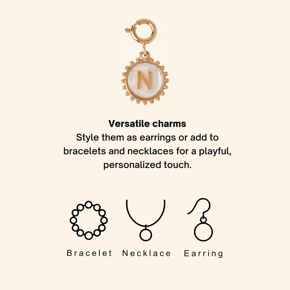 Initial (N) Pearl Coin Jewellery Charm Gold
