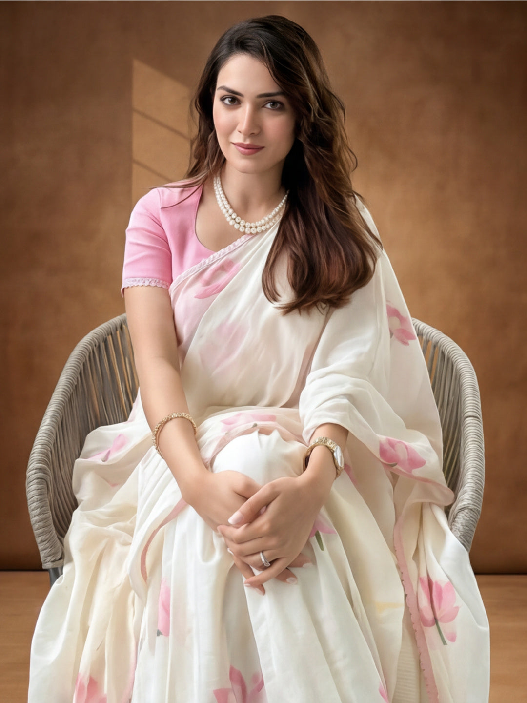 Floral Linen Blend Saree