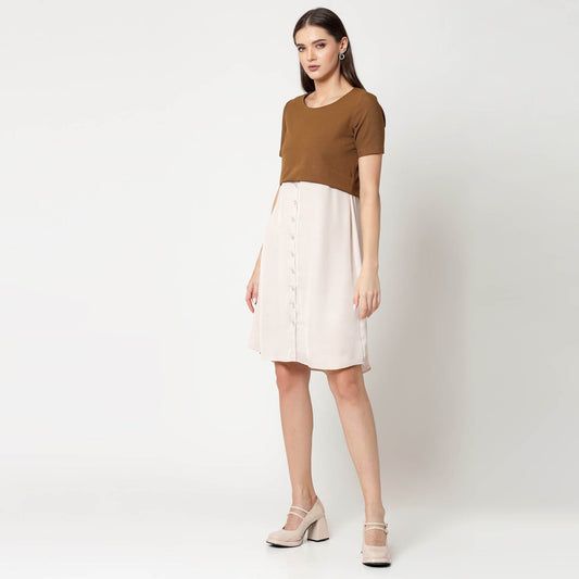 Mustard Lycra & Off White Satin Tunic