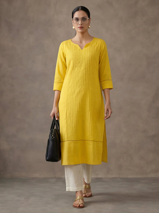 Woven Design Embroidered Straight Cotton Kurta