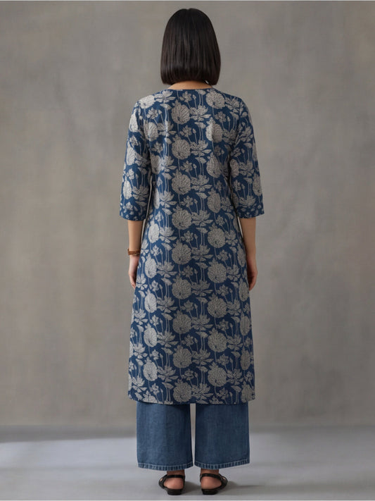 Floral Embroidered Straight Cotton Kurta