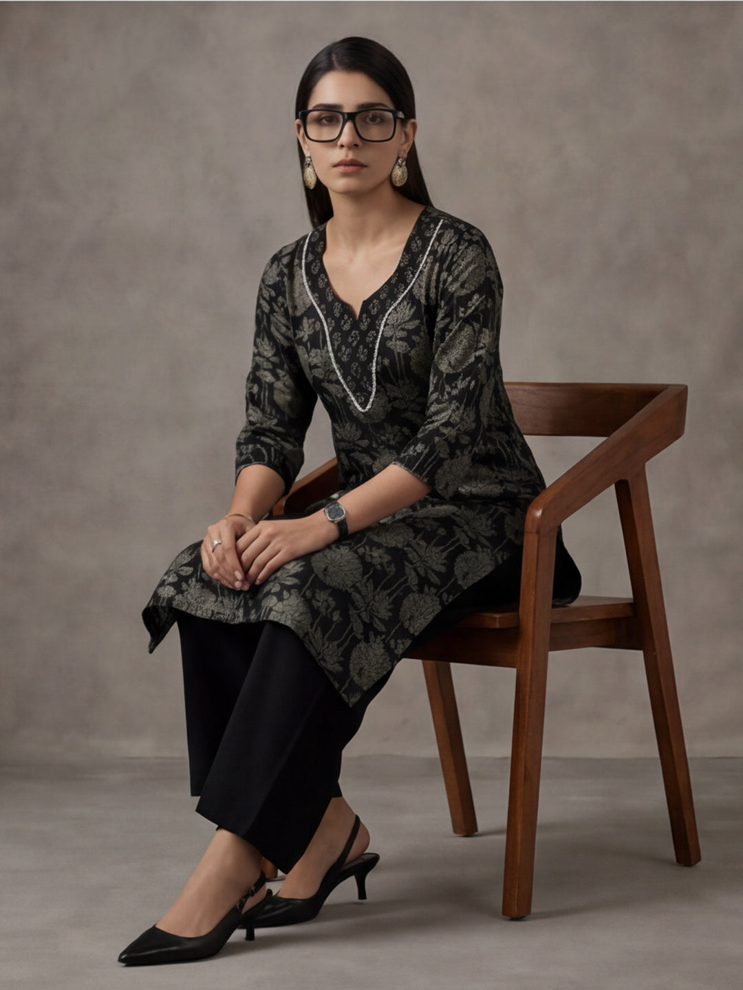 Floral Embroidered Straight Cotton Kurta