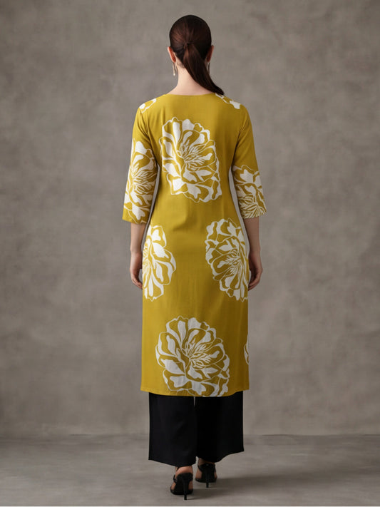 Floral Embroidered Straight Cotton Kurta
