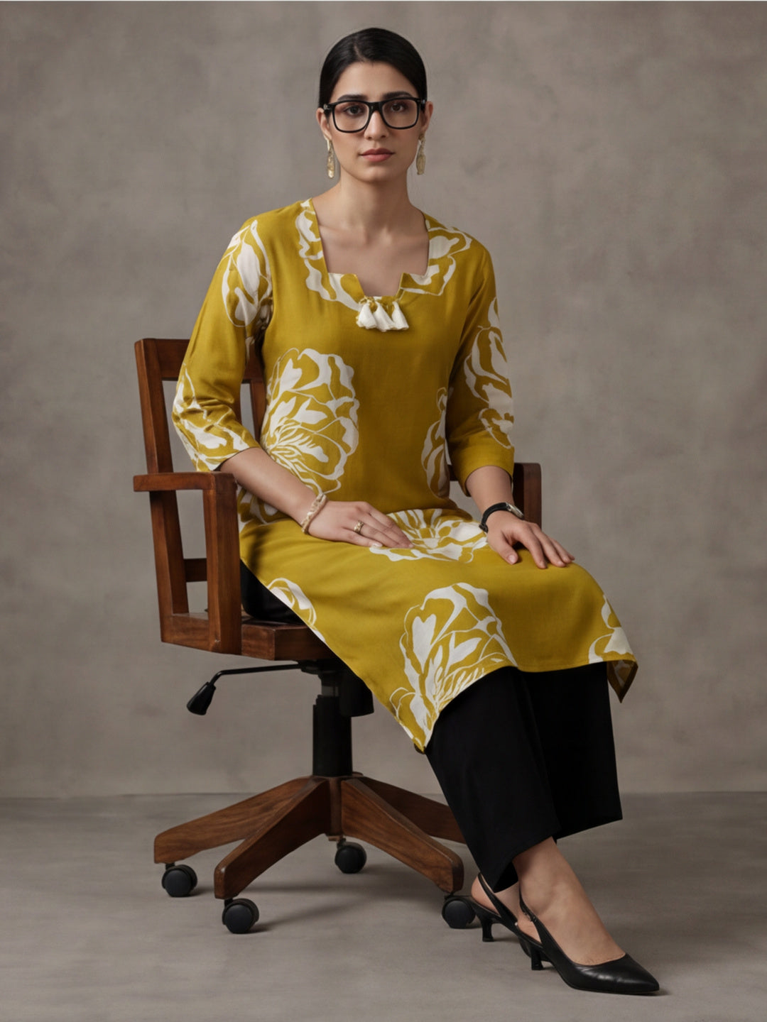 Floral Embroidered Straight Cotton Kurta