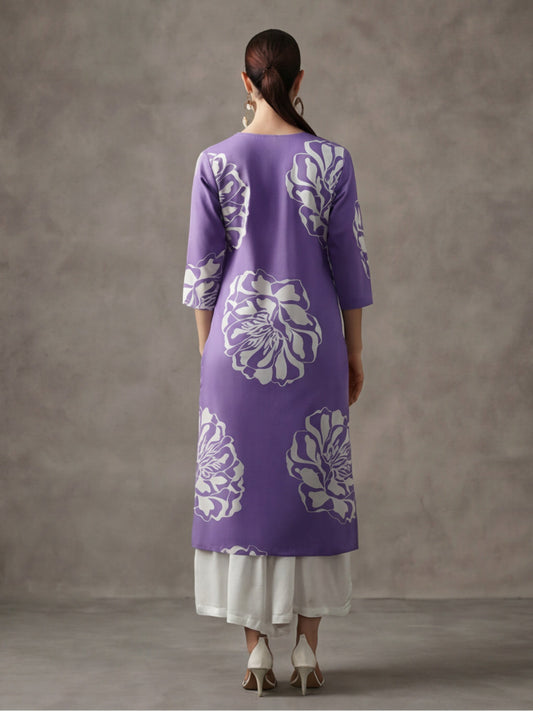 Floral Embroidered Straight Cotton Kurta