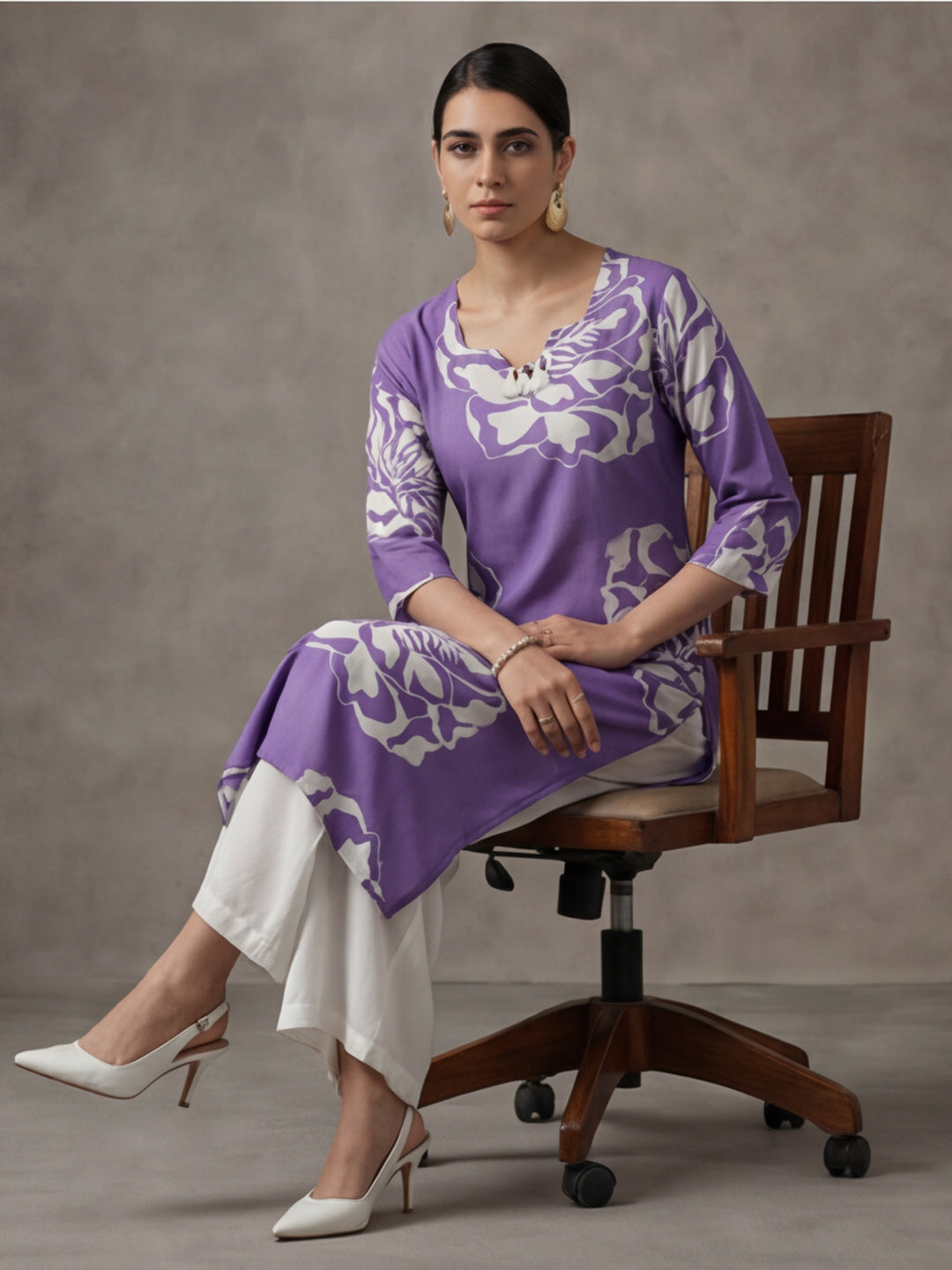 Floral Embroidered Straight Cotton Kurta