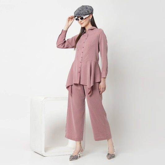 Pink Asymmetrical Shirt With White Lines