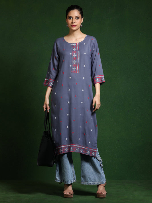 Floral Embroidered Straight Kurta