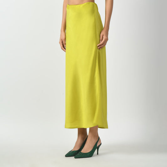 Olive Satin Bias Skirt