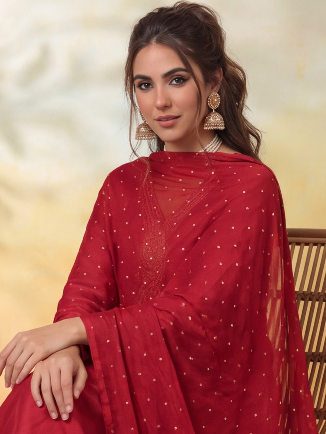 Embroidery Red Kurta Set