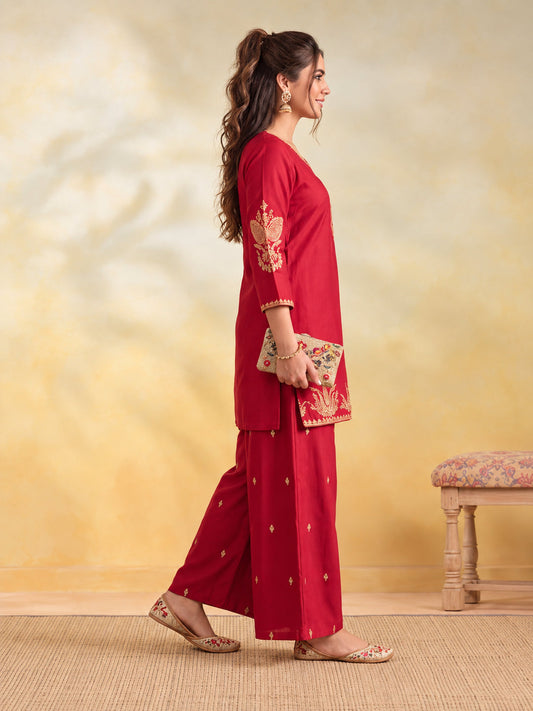 Embroidery Red Kurta Set