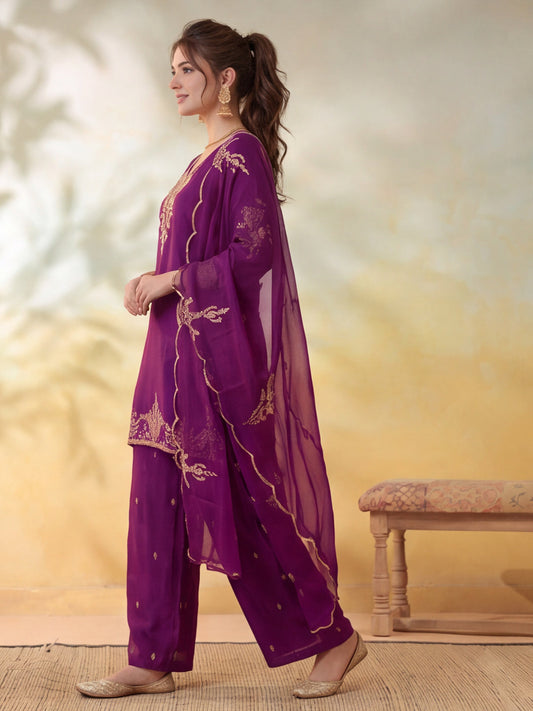 Embroidery Wine Kurta Set