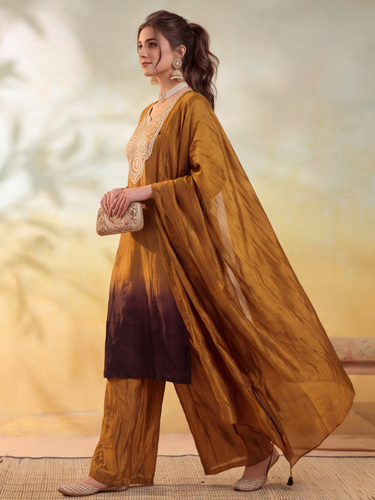 Embroidery Mustard Gold Kurta Set